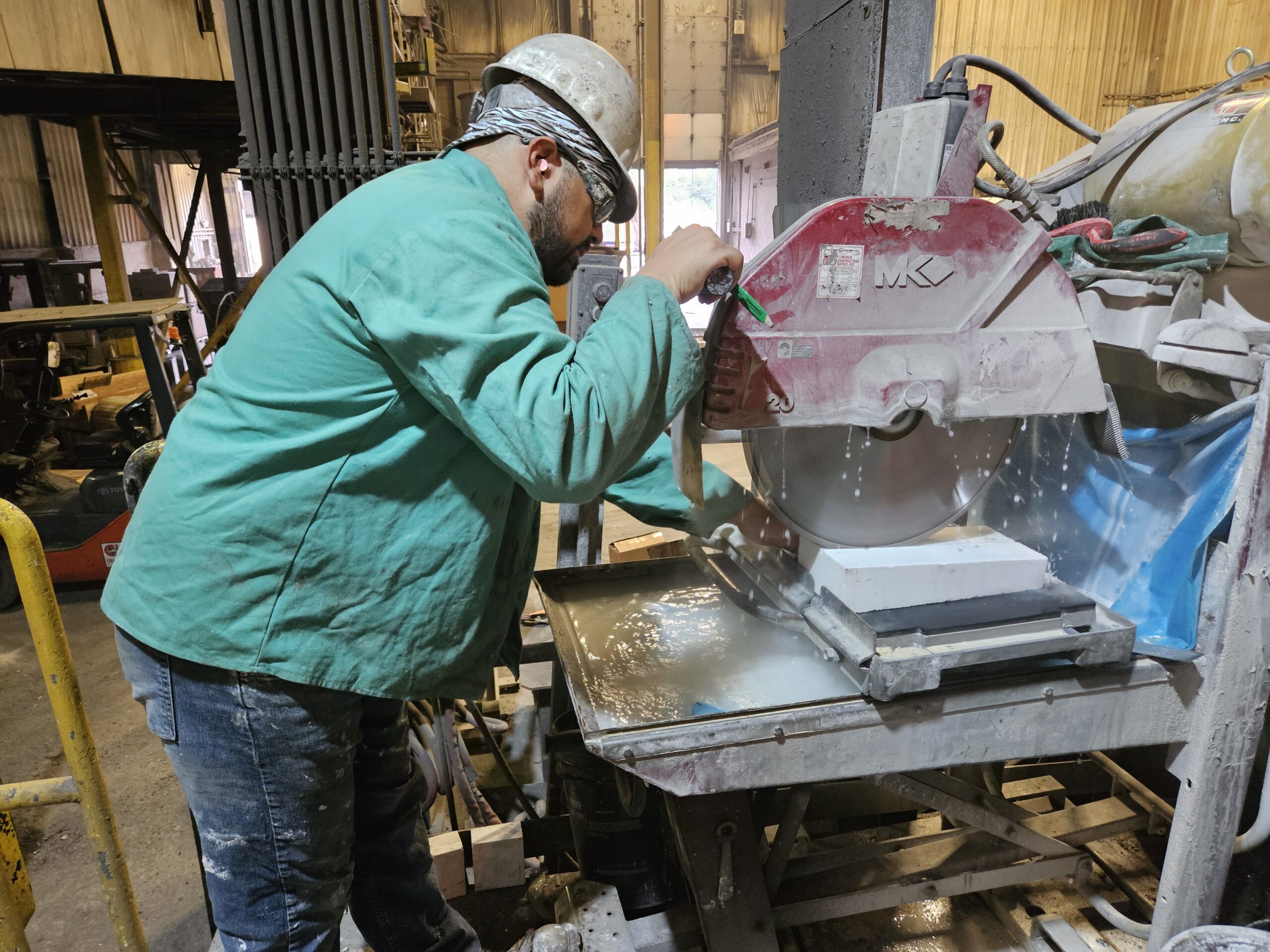 refractory workers making custom cast shapes